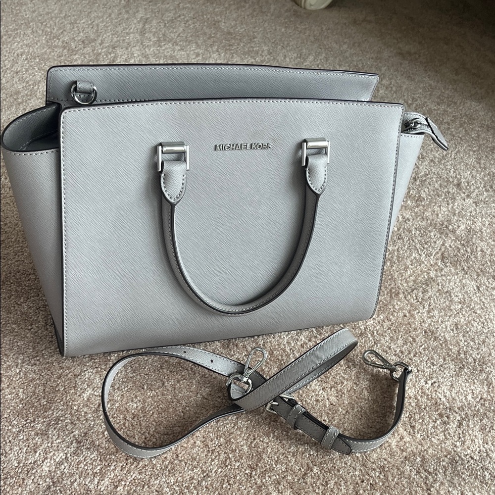Michael Kors Silver Satchel with Detachable Strap